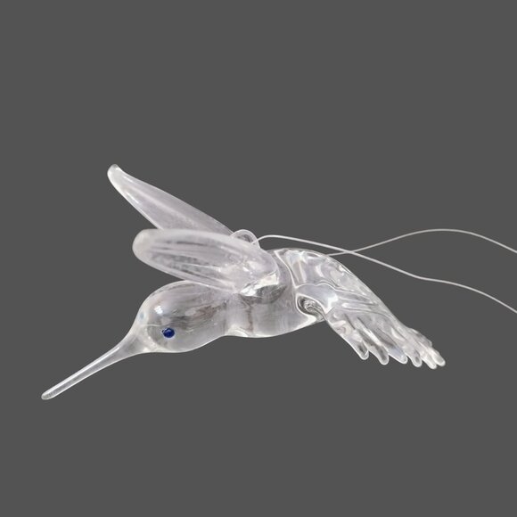 Vintage Clear Crystal Glass HUMMINGBIRD Ornament, Blue Eye Bird Sun Catcher - Picture 8 of 13